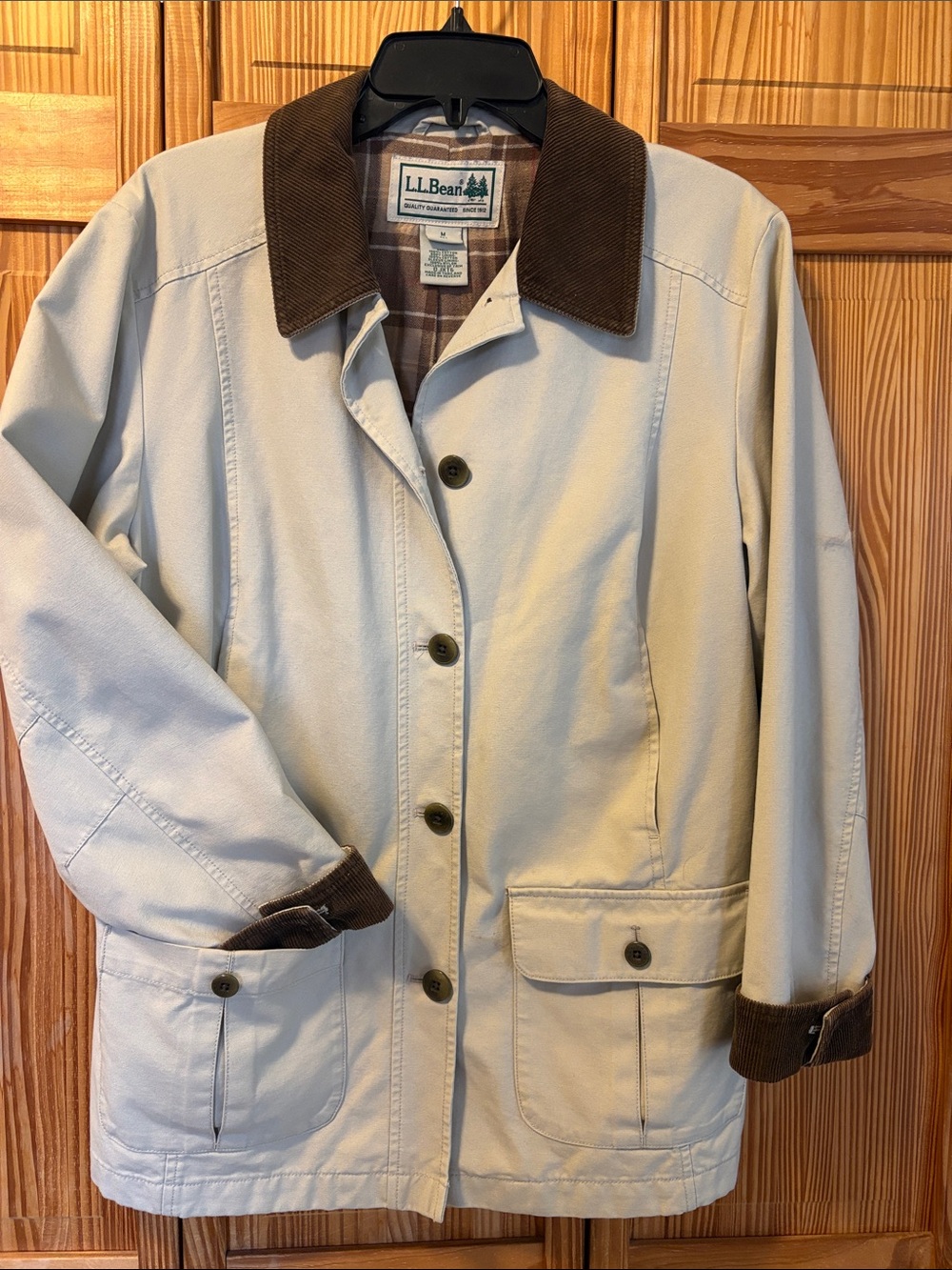Vintage LL Bean Tan Barn Jacket Chore Coat Flannel Lined w/ Corduroy Women’s MP